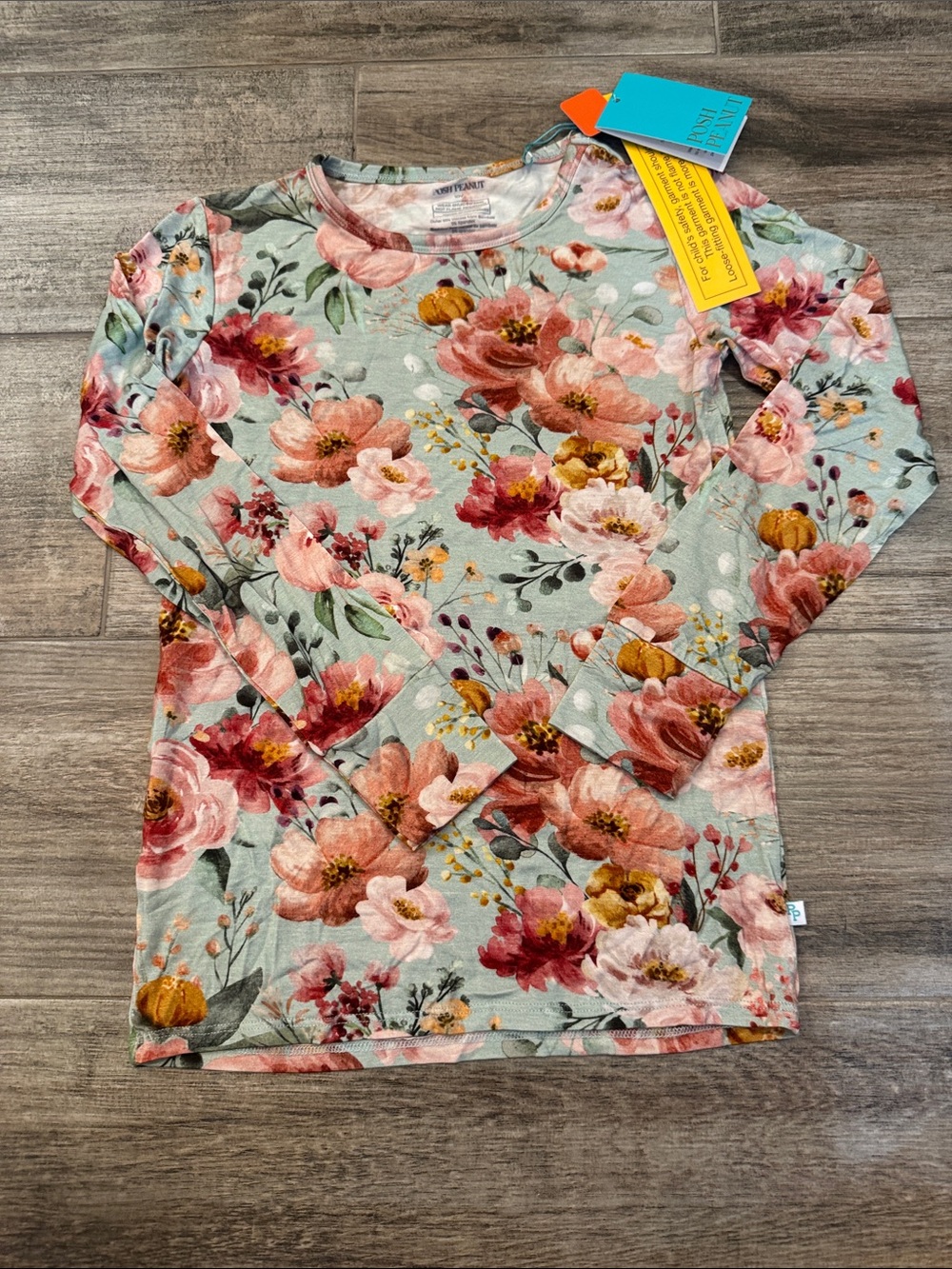 Posh Peanut Floral Long Sleeve Pajama Top in Mint, Pink, Coral, Yellow